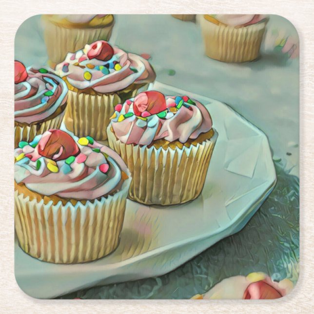 Ice cream cake square paper coaster (Front)