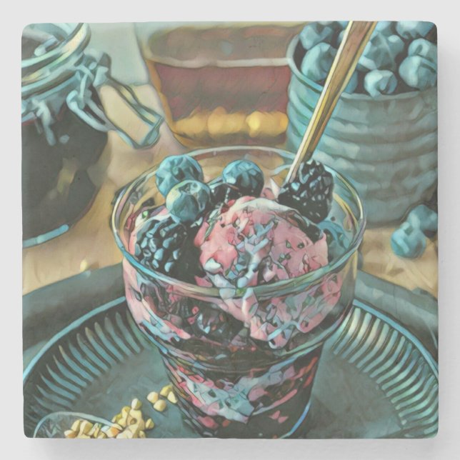 Ice cream cake with berry stone coaster (Front)