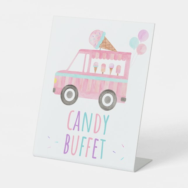 Ice Cream Candy Buffet Birthday Pedestal Sign (Front)