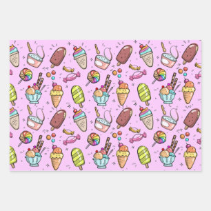 Ice Cream Candy Pink Wrapping Paper Sheet