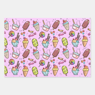 Ice Cream Candy Pink Wrapping Paper Sheet