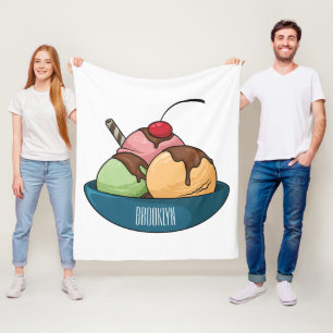 Ice cream cartoon illustration fleece blanket