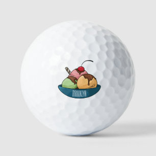 Ice cream cartoon illustration golf balls