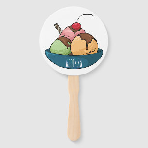 Ice cream cartoon illustration hand fan