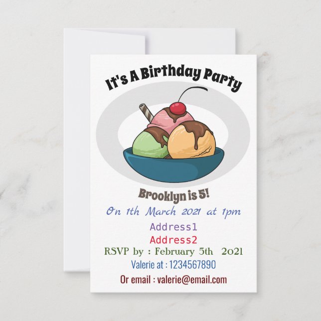 Ice cream cartoon illustration invitation (Front)