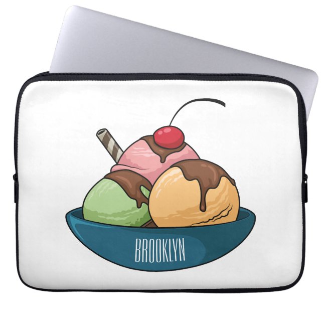 Ice cream cartoon illustration  laptop sleeve (Front)