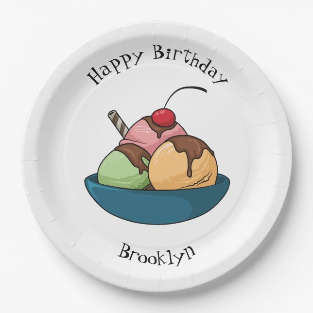 Ice cream cartoon illustration paper plate (Front)