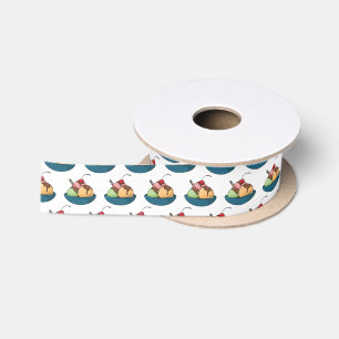 Ice cream cartoon illustration satin ribbon