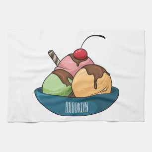 Ice cream cartoon illustration tea towel