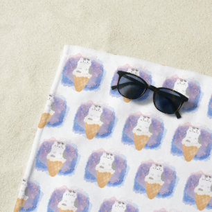 ice cream cat watercolor beach towel