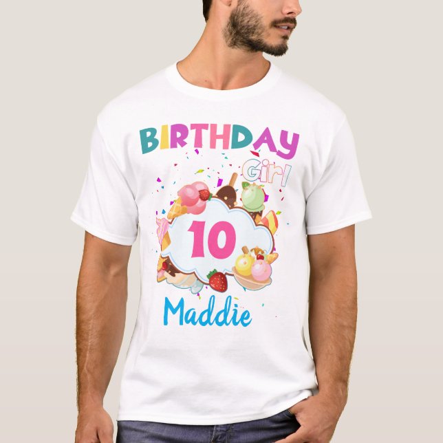 Ice Cream Colourful Cones Birthday Girl Matching   T-Shirt (Front)