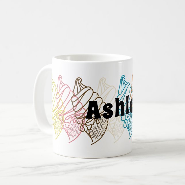 Ice Cream Colourful Outline Custom Text Coffee Mug (Front Left)