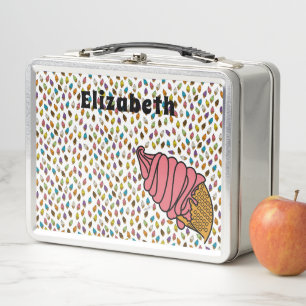 Ice Cream Colourful-Strawberry Custom Text Metal Lunch Box