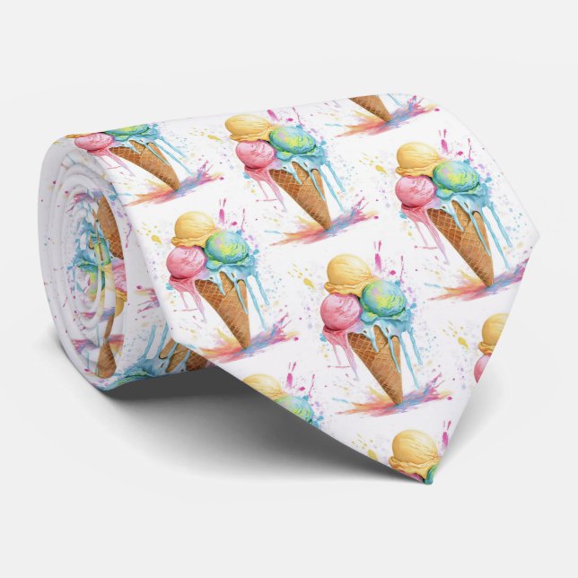 Ice Cream Colourful Summer Pattern Tie (Rolled)