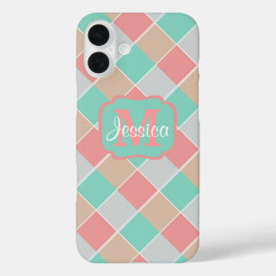 Ice-Cream Colours Checked Personalised iPhone 16 Plus Case