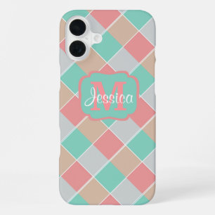 Ice-Cream Colours Checked Personalised iPhone 16 Plus Case