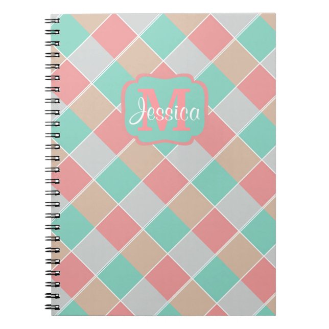 Ice-Cream Colours Checked Personalised Notebook (Front)
