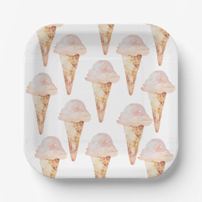 Ice Cream Cone 7" Square Paper Plate (Front)