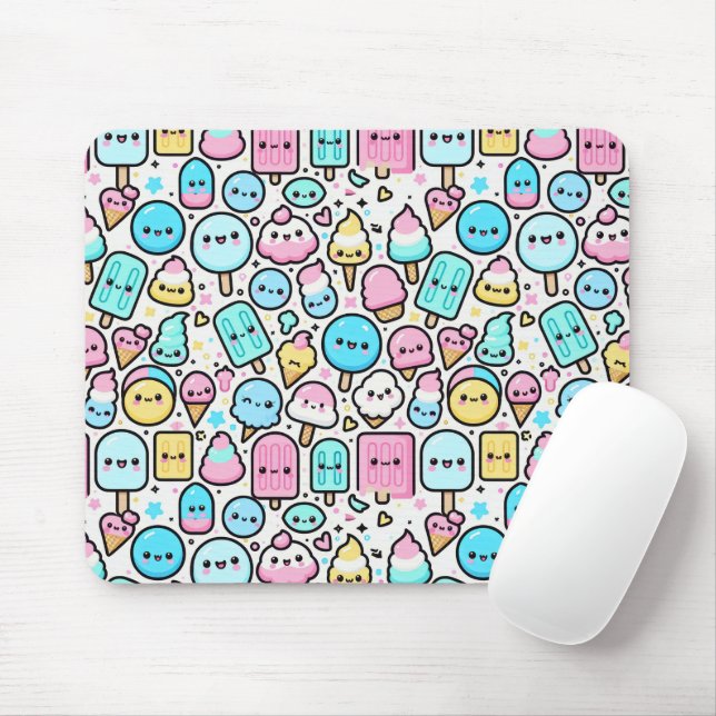 Ice Cream Cone and Popsicle Doodles Mouse Pad (With Mouse)