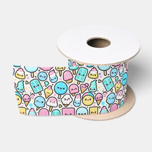 Ice Cream Cone and Popsicle Doodles Satin Ribbon