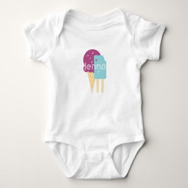 Ice-cream Cone Baby Personalised Custom Name Bodysuit (Front)
