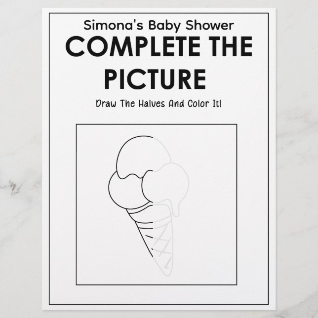 Ice Cream Cone Baby Shower Colouring  Activity (Front)