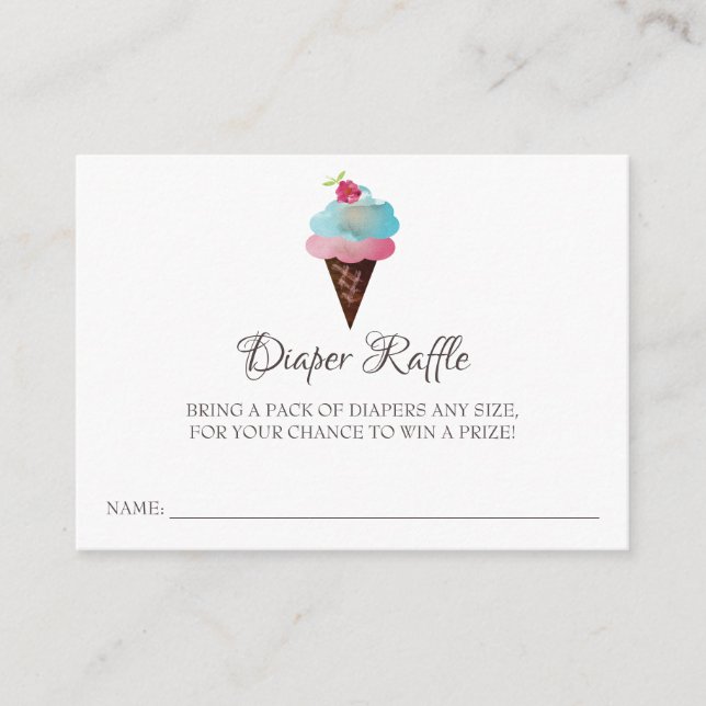 Ice Cream Cone Baby Shower Diaper Raffle Ticket Enclosure Card (Front)