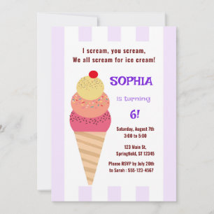 Ice Cream Cone Birthday  Invitation
