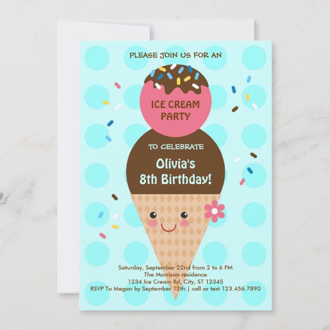 Ice Cream Cone Birthday Party Invitation (Front)