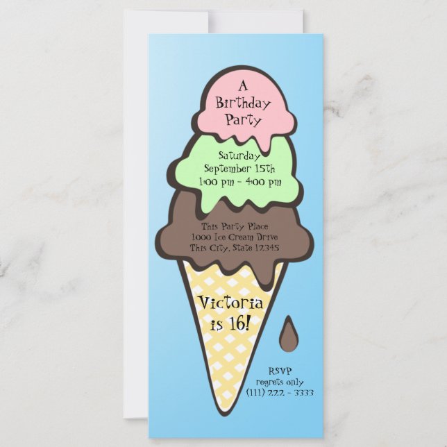 Ice Cream Cone Birthday Party Invitation (Front)
