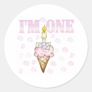 Ice Cream Cone Cake I'm One Classic Round Sticker