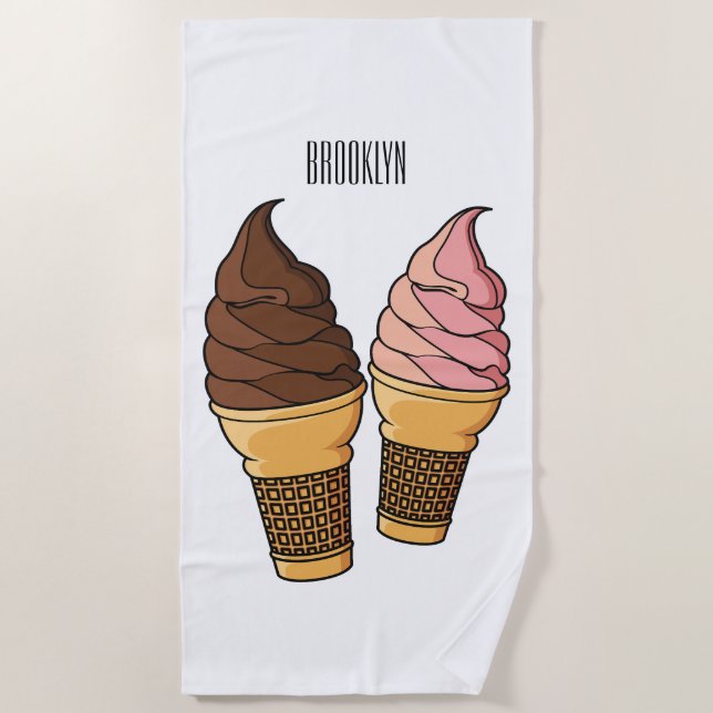 Ice cream cone cartoon illustration  beach towel (Front)