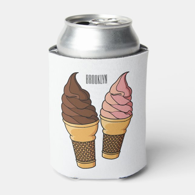Ice cream cone cartoon illustration  can cooler (Can Front)