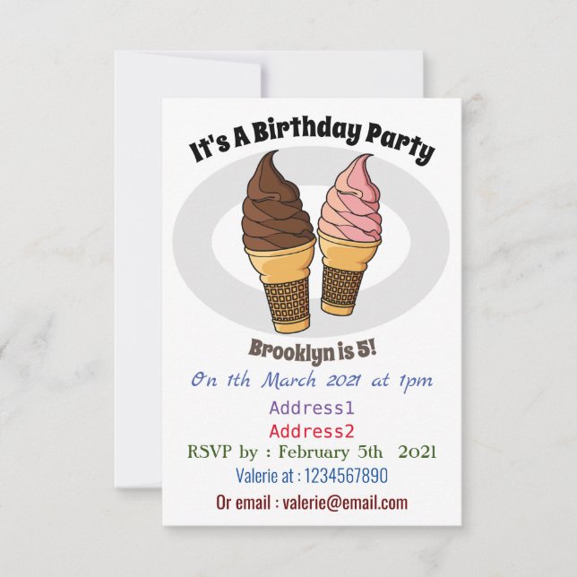 Ice cream cone cartoon illustration invitation (Front)
