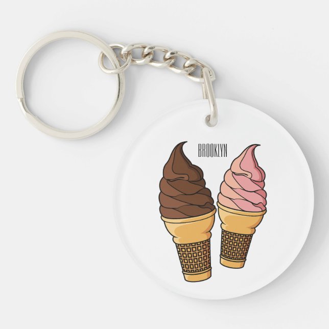Ice cream cone cartoon illustration  key ring (Front)
