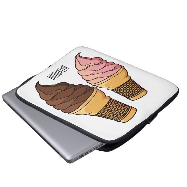 Ice cream cone cartoon illustration  laptop sleeve (Front Bottom)