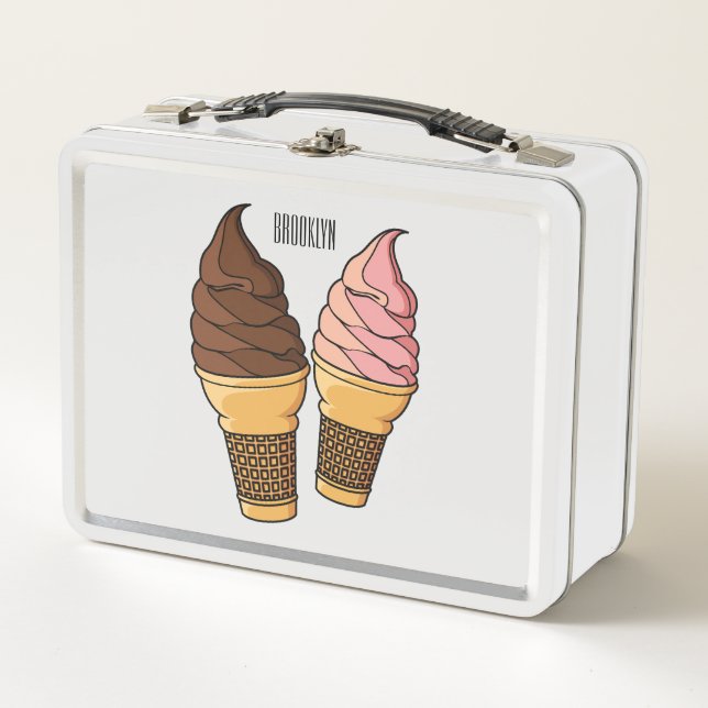 Ice cream cone cartoon illustration  metal lunch box (Front)