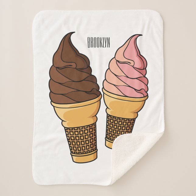 Ice cream cone cartoon illustration sherpa blanket (Front)