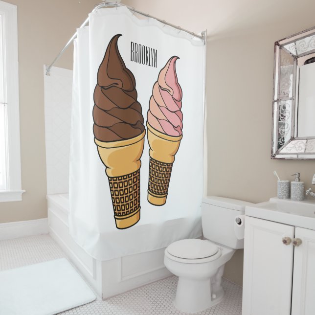 Ice cream cone cartoon illustration  shower curtain (In Situ)