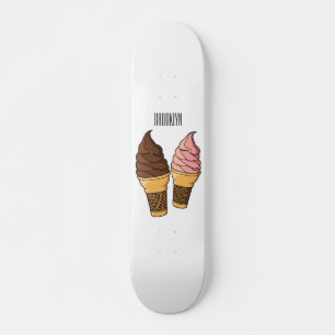 Ice cream cone cartoon illustration skateboard