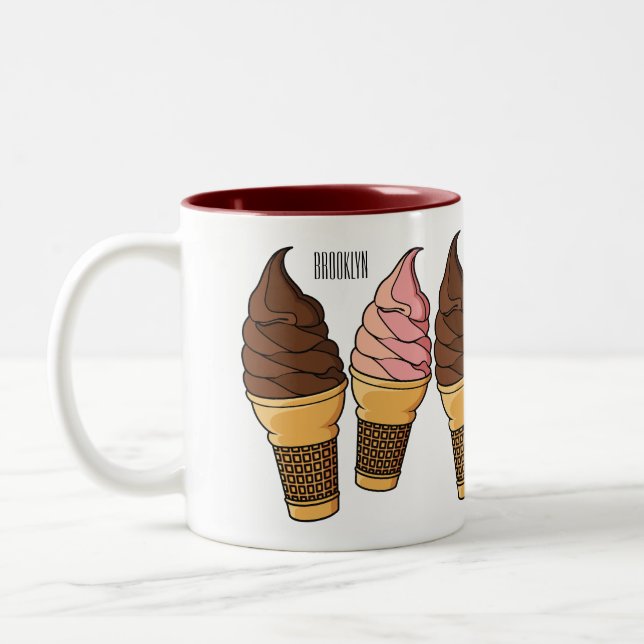 Ice cream cone cartoon illustration  Two-Tone coffee mug (Left)