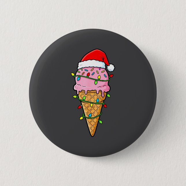 Ice Cream Cone Christmas Lights Santa Hat Food Xma 6 Cm Round Badge (Front)