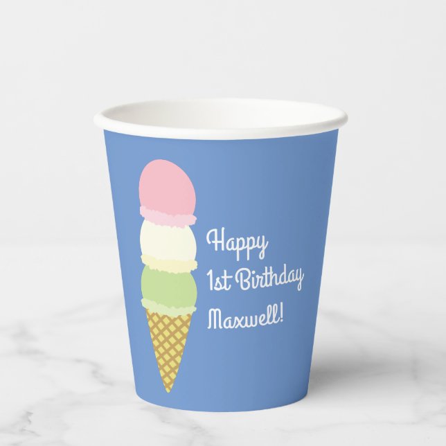 Ice Cream Cone Cute 1st Birthday Kids Paper Cups (Front)