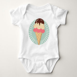 Ice Cream Cone - Cute Chocolate Vanilla Mint Green Baby Bodysuit
