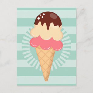 Ice Cream Cone - Cute Chocolate Vanilla Mint Green Postcard