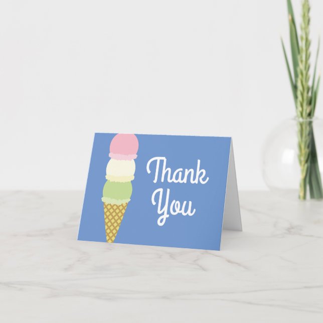 Ice Cream Cone Cute Thank You 1st Birthday Cards (Front)