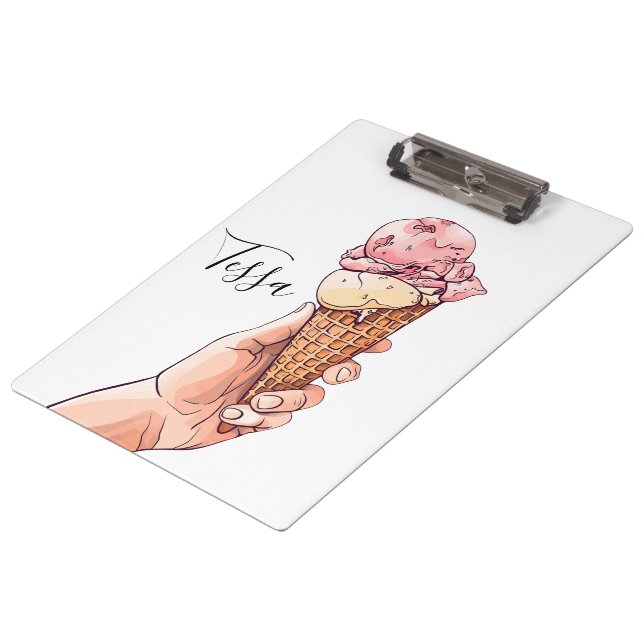 Ice Cream Cone Design Monogram Name Clipboard (Angled)