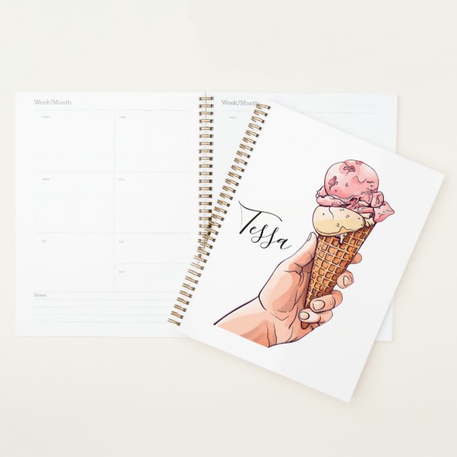 Ice Cream Cone Design Monogram Name Planner (Display)
