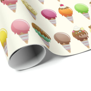 Ice Cream Cone Flavours Pattern Wrapping Paper