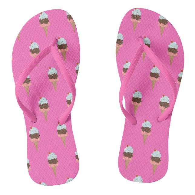 Ice cream cone fun Pink Flip Flops (Footbed)